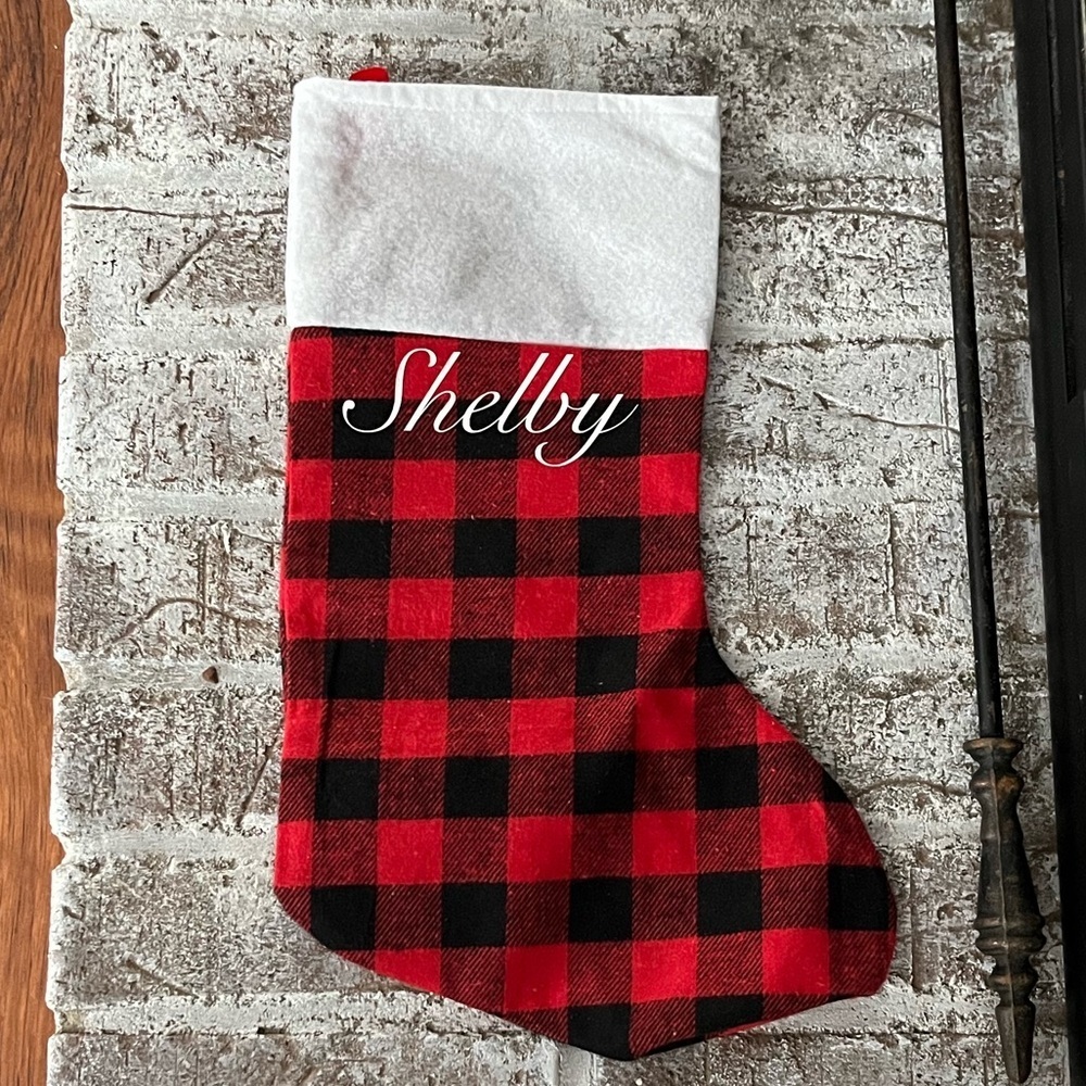 Christmas Stocking with name, “Shelby”